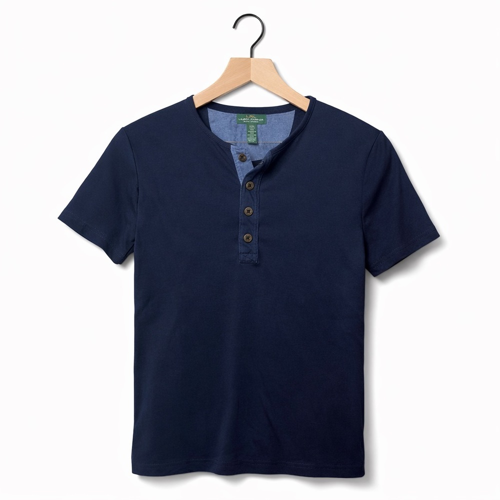 Lauren Jeans Co. LRL 100% Cotton Navy Blue Henley Shirt (085)